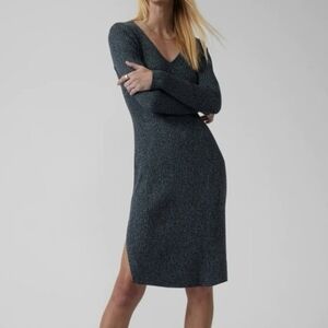 Athleta Reverie Sweater Dress Blue Marled Ribbed Knit Long Sleeve Size L
